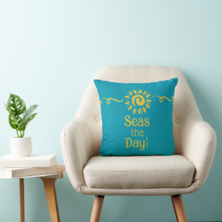 Modern Sun Blue Yellow Beach House Meeres-Tagesang Kissen