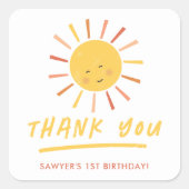 Modern Sun Kindergeburtstag Party Vielen Dank Quadratischer Aufkleber (Vorderseite)