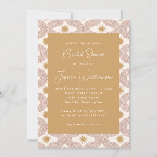 Modern Sun Moon Line Terracotta Gold Brautparty Einladung (Vorderseite)