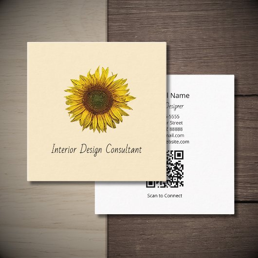 Modern Sunflower Boho Botanical Designer  Quadratische Visitenkarte