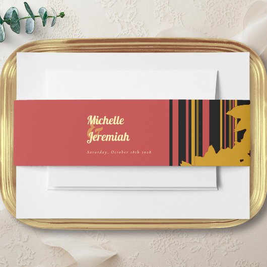 Modern Sunflower Coral Gold Wedding Einladungsbanderole