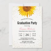 Modern Sunflower Gold Confetti Dots Abschluss Einladung (Vorderseite)