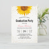 Modern Sunflower Gold Confetti Dots Abschluss Einladung (Stehend Vorderseite)