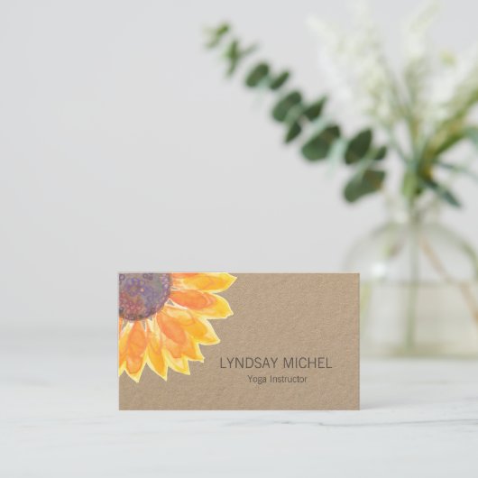 Modern Sunflower Kraft Card Yoga Instructor Visitenkarte (Stehend Vorderseite)