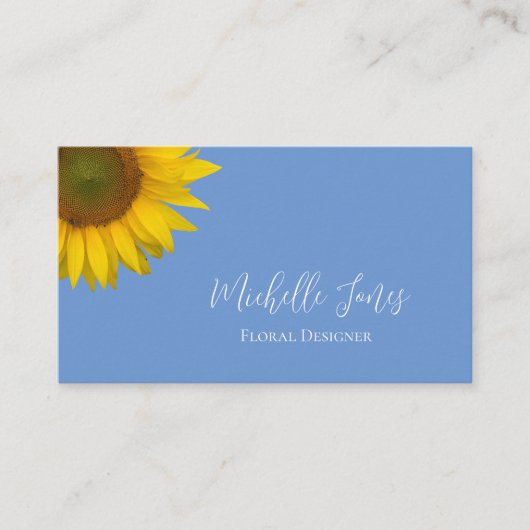 Modern Sunflower QR Code Blau Botanisch Visitenkarte (Vorderseite)
