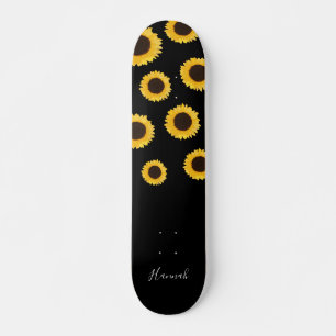 Modern Sunflower Schwarz Personalisiert Skateboard