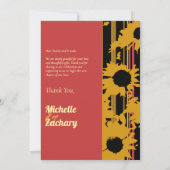 Modern Sunflower Sunset Coral Gold Wedding Dankeskarte (Rückseite)