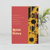 Modern Sunflower Sunset Coral Gold Wedding Save The Date (Stehend Vorderseite)