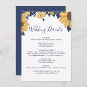 Modern Sunflower Watercolor Blue Wedding Details Begleitkarte (Vorne/Hinten)