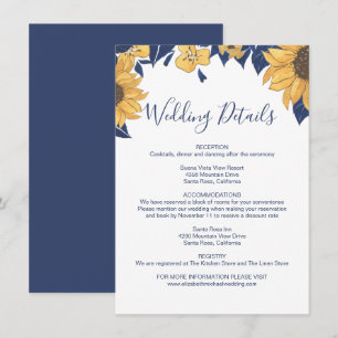Modern Sunflower Watercolor Blue Wedding Details Begleitkarte