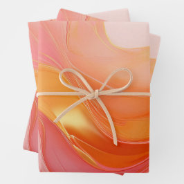 Modern-Sunrise Orange, Pink und Gold- Geschenkpapier Set