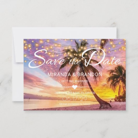 Modern Sunset Beach & Stars Save the Date Hochzeit Einladung (Vorderseite)