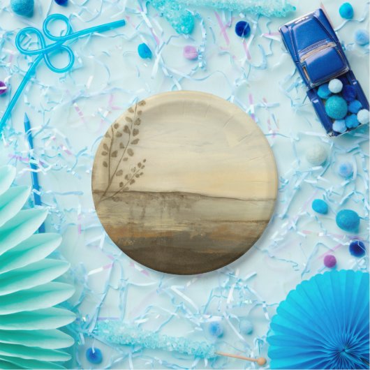 Modern Sunset Landscape Oil Painting Pappteller (Party)