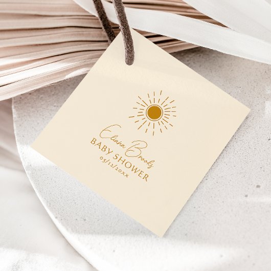 Modern Sunshine Beige Babydusche Square Vielen Dan Geschenkanhänger