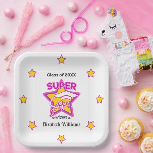 Modern Super Grad rosa personalisieren Name und Ja Pappteller (Party)