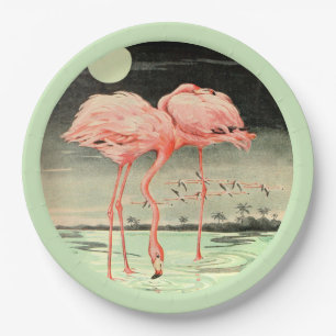 Modern süß vintage rosa Vogel Flamingo und Mond Pappteller