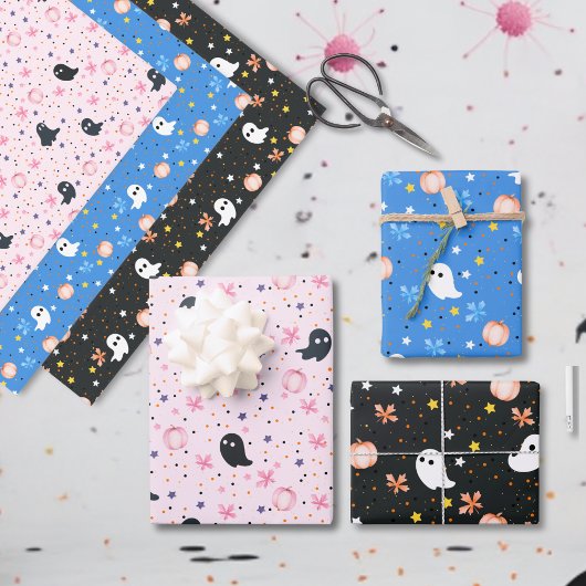 Modern Süßer Gruseliger Geist Halloween Geschenkpapier Set
