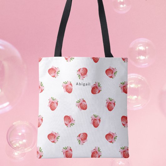 Modern süßes Erdbeermuster-Monogramm Tasche