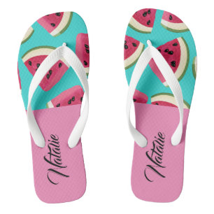 Modern süßes Monogramm l Wassermelone Sommer blau  Badesandalen