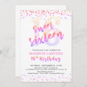 Modern Sweet 16 Birthday Pink Lila Glitzer Einladung (Vorne/Hinten)