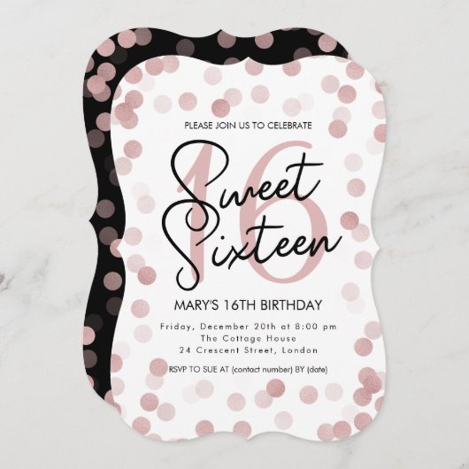 MODERN Sweet 16 Birthday Rose Gold Chic Glitzer Einladung (Vorne/Hinten)