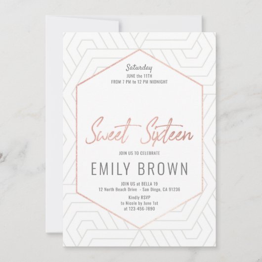 Modern Sweet 16 Einladung (Vorderseite)