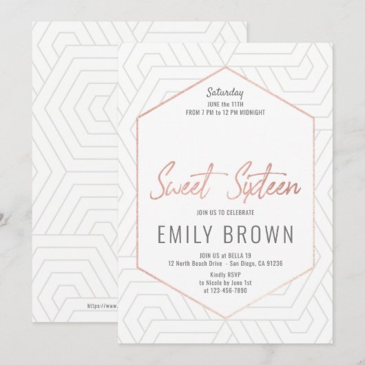 Modern Sweet 16 Einladung (Vorne/Hinten)
