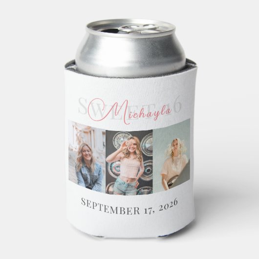 Modern Sweet 16 Foto Collage Dosenkühler (Kanne Vorderseite)