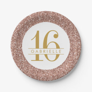 Modern Sweet 16 Geburtstag Rose Gold Pink Glitzer Pappteller