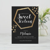 Modern Sweet 16 Glitzer Imitate Gold Geometric Bar Einladung (Stehend Vorderseite)
