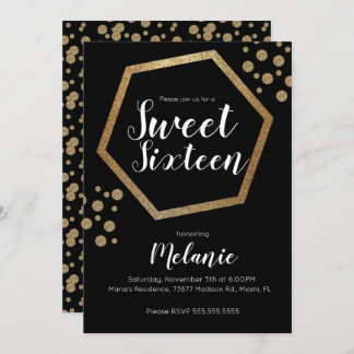 Modern Sweet 16 Glitzer Imitate Gold Geometric Bar Einladung