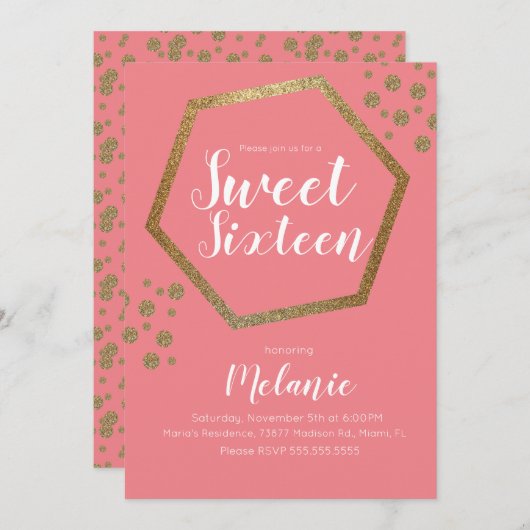 Modern Sweet 16 Glitzer Imitate Gold Geometric Bar Einladung (Vorne/Hinten)
