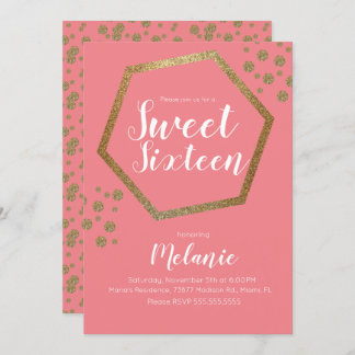 Modern Sweet 16 Glitzer Imitate Gold Geometric Bar Einladung