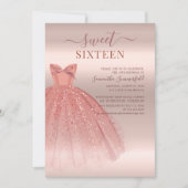 Modern Sweet 16 Glitzer Script Rose Gold Geburtsta Einladung (Vorderseite)