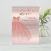 Modern Sweet 16 Glitzer Script Rose Gold Geburtsta Einladung (Stehend Vorderseite)