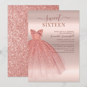 Modern Sweet 16 Glitzer Script Rose Gold Geburtsta Einladung
