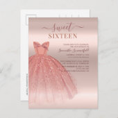 Modern Sweet 16 Glitzer Script Rose Gold Geburtsta Einladungspostkarte (Vorne/Hinten)