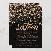 Modern Sweet 16 Gold Midnight Glam Einladung (Vorne/Hinten)