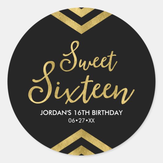 Modern Sweet 16 Imitate Gold Zickzack Geometric Runder Aufkleber (Vorderseite)