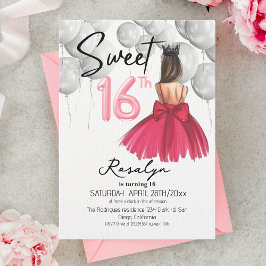 Modern Sweet 16 Pink Dress Crown Geburtstagsparty Einladung