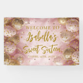 Modern sweet 16 pink gold balloons welcome banner (Horizontal)