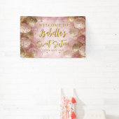 Modern sweet 16 pink gold balloons welcome banner (InSitu)
