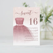Modern Sweet 16 Rose Gold Glitzer Tropfen Script Einladung (Stehend Vorderseite)
