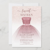 Modern Sweet 16 Rose Gold Script Glitzer Geburtsta Einladung (Vorderseite)