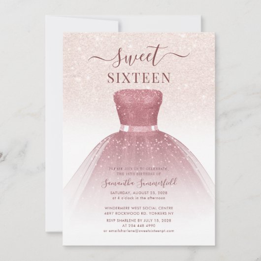 Modern Sweet 16 Rose Gold Script Glitzer Geburtsta Einladung (Vorderseite)