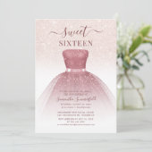 Modern Sweet 16 Rose Gold Script Glitzer Geburtsta Einladung (Stehend Vorderseite)