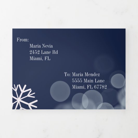 Modern Sweet 16 Scattered Snowflakes Bokeh Lights Dreifach Gefaltete Einladung (Cover)