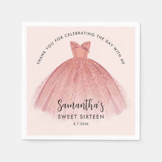 Modern Sweet 16 Script Dress Birthday Custom Paper Serviette (Vorderseite)