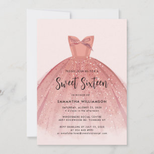 Modern Sweet 16 Script Dress Birthday Einladung