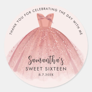 Modern Sweet 16 Script Dress Birthday Vielen Dank Runder Aufkleber